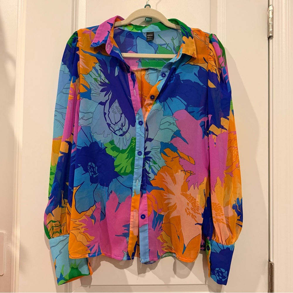 Colorful Floral Sheer Blouse